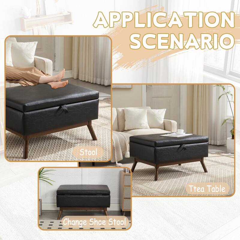 Mid-Century Modern Square Coffee Table with Storage Bench
