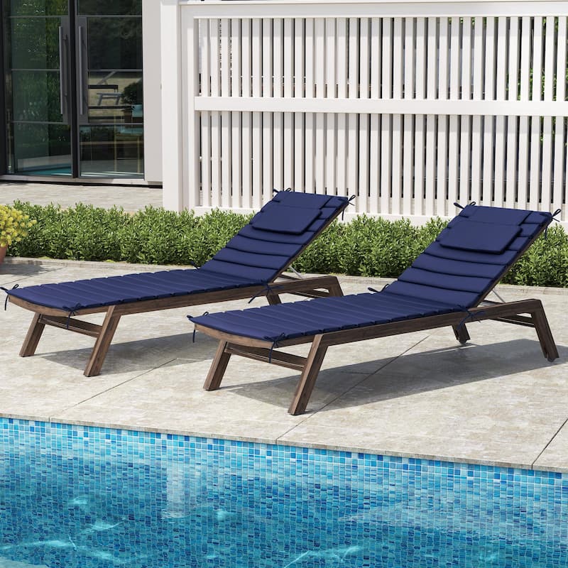 Outdoor Chaise Lounge Cushion, Quilted Patio Sun Lounger Pad with Straps