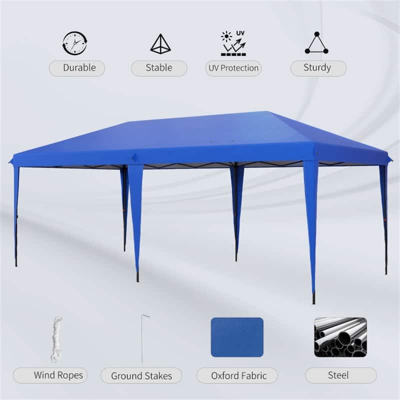 19.2' x 9.7' Large Outdoor Gazebo Pop-Up Canopy Shade with Adjustable Steel Frame and UV Protection - 19.2' L x 9.7' W