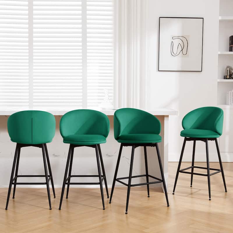 26"/ 30" Upholstered Swivel Bar Stools Counter Height Barstool - Set of 4 - Green - Bar Height