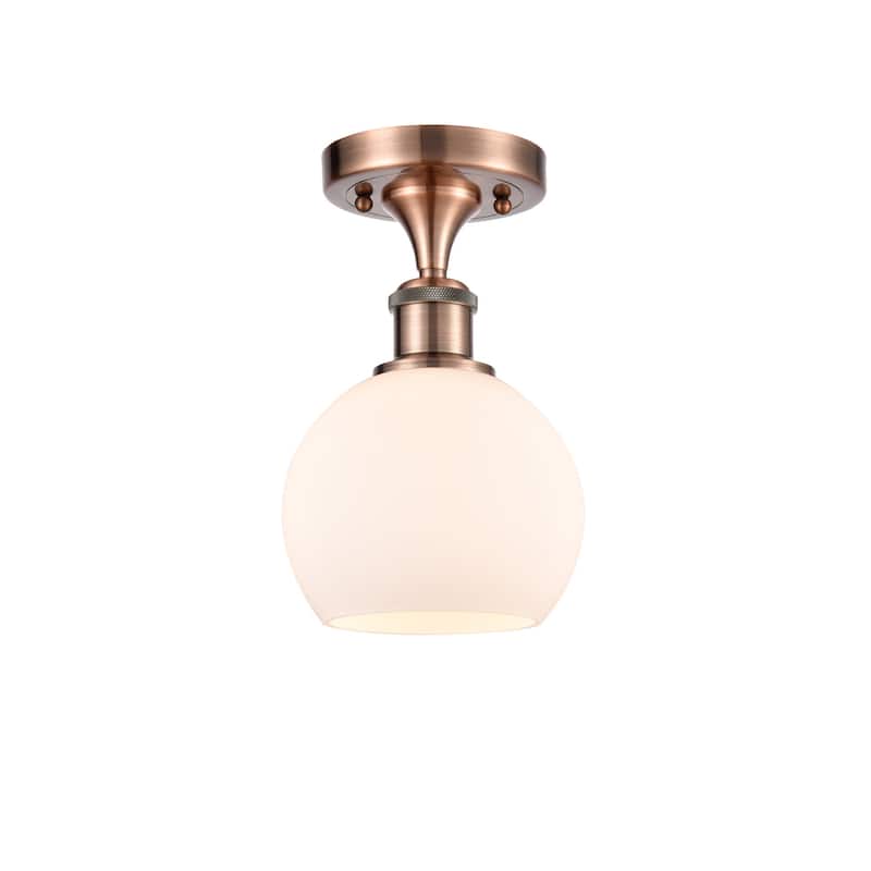Innovations Lighting 516-1C-10-6 Athens Semi-Flush Athens Deco Swirl - Antique Copper / Matte White