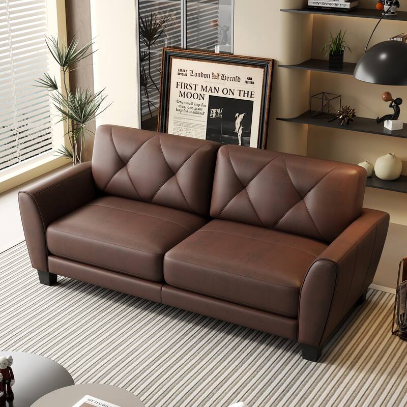 3+2 2PCS 82" Genuine Leather match Two-Over-Two Sofa Living room coach Transitional sofa - Honey Brown