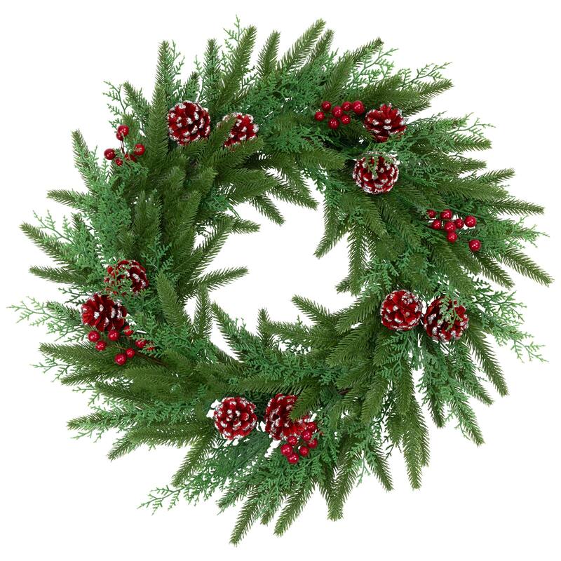 Real Touch™️ Wind River Fir with Glittered Pinecones Artificial Christmas Wreath - 24" - Unlit