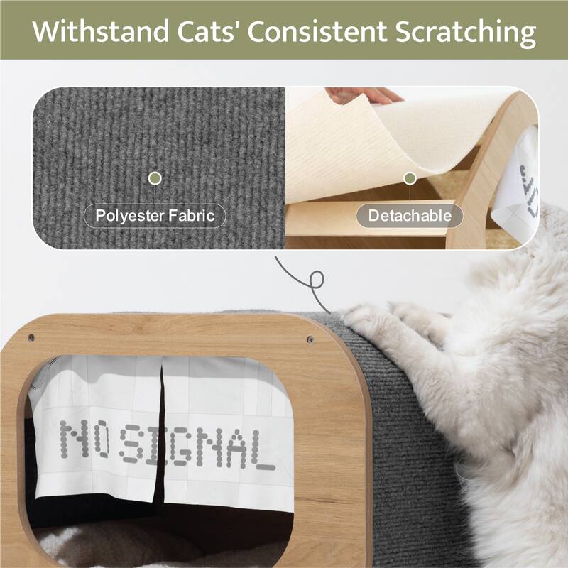Wooden TV-Shaped Cat Bed, Cat House with Cushion