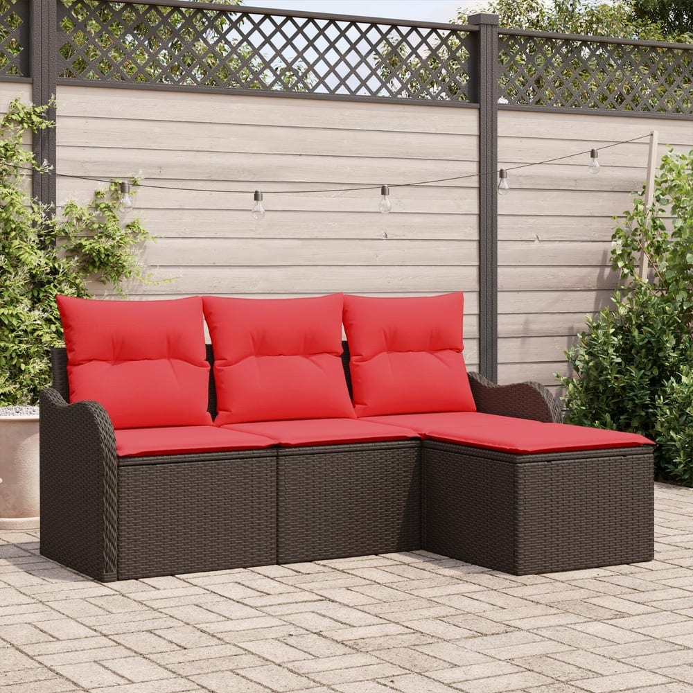 vidaXL 4 Garden Sofa Set with Cushions Black/Brown/Grey Synthetic Rattan - 69.3 x 24.4 x 27.2