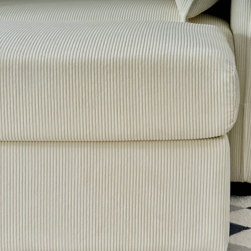 Roomfitters Modern Upholstered Chaise Lounge Chair with Ottoman, Comfy Oversized Armchair with Storage Side Pocket, Beige