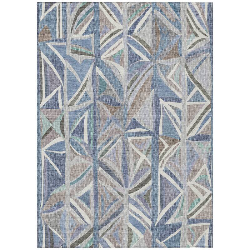 Machine Washable Indoor/ Outdoor Modern Mosaic Chantille Rug