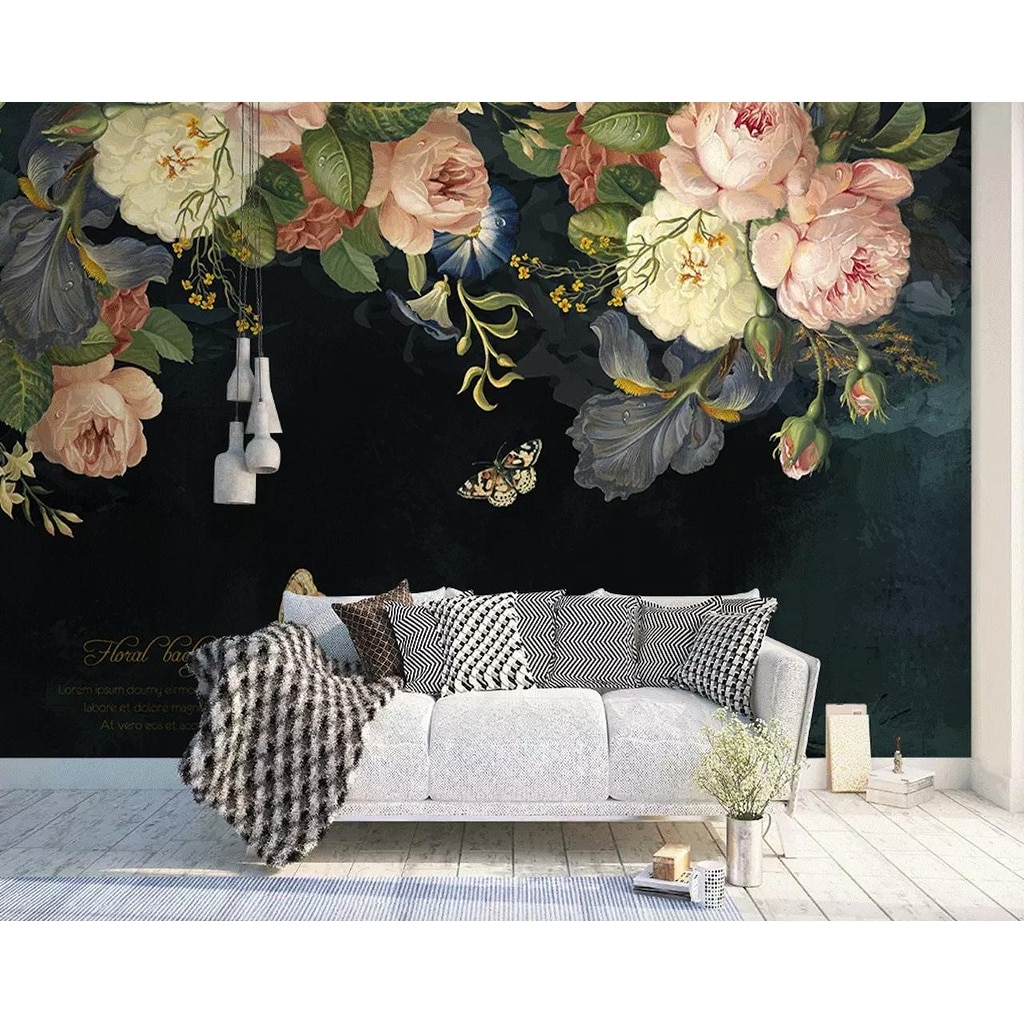 Dark Floral Oil Painting Pink Peony Flower Textile Wallpaper Overstock 31419671