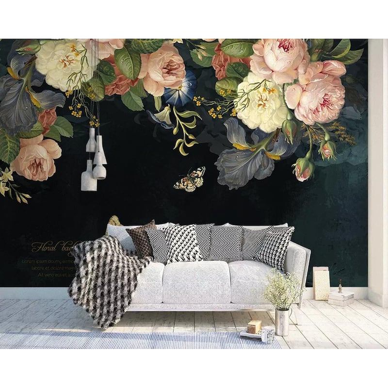 GK Wall Design Dark Floral Pink Peony Flower Removable Wallpaper