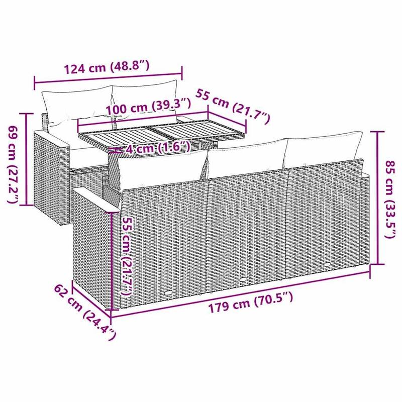 vidaXL Patio Sofa Set with Cushions Armrest Sofas 6 Piece Poly Rattan Acacia - 21.7 x 24.4 x 27.2
