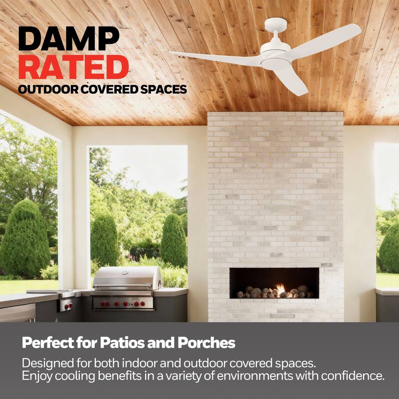 52" Honeywell Lynton White Indoor/Outdoor Damp-Rated Ceiling Fan with Remote Control, 6-Speed BLDC Motor