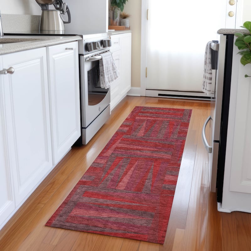 Machine Washable Indoor/ Outdoor Contemporary Mosaic Chantille Rug