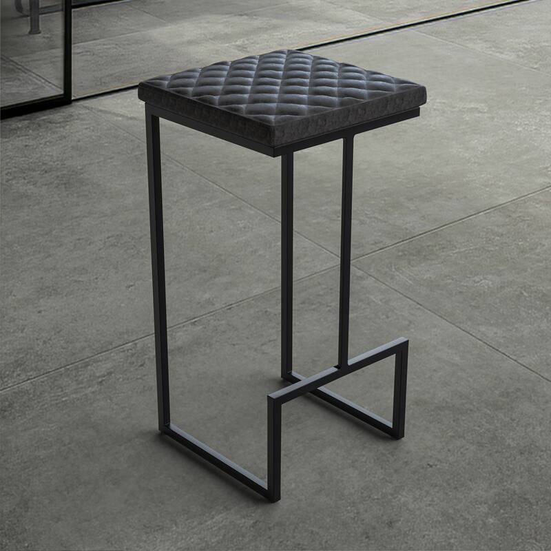 Quincy Leather Quilted Counter Height Barstool (Set of 2) with Upholstered Square Seats & Footrest for Home Bar & Kitchen