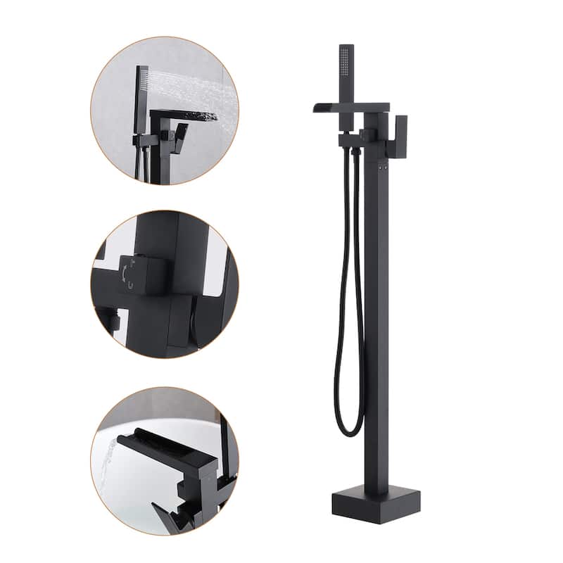 Vanityfair Floor Mount Freestanding Waterfall Bathtub Faucet Tub Filler with Hand Shower