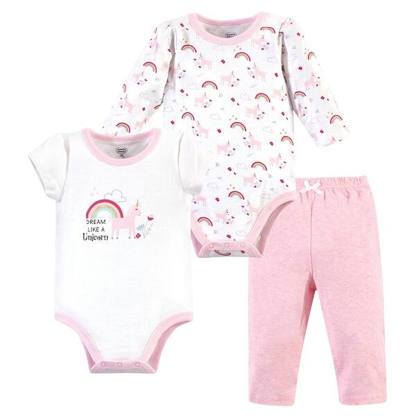 slide 1 of 1, Luvable Friends Baby Girl Cotton Bodysuit and Pant, Rainbow Unicorn 0-3 Months - Rainbow Unicorn