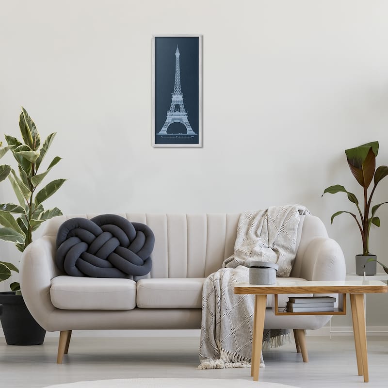 Stupell White Parisian Tower on Blue Framed Giclee Art Design By Phillipa Katz