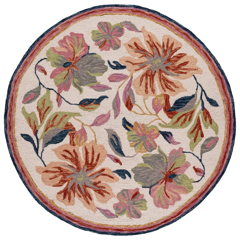 SAFAVIEH Handmade Jardin Floral Wool Rug - 6' Round - Ivory/Rust