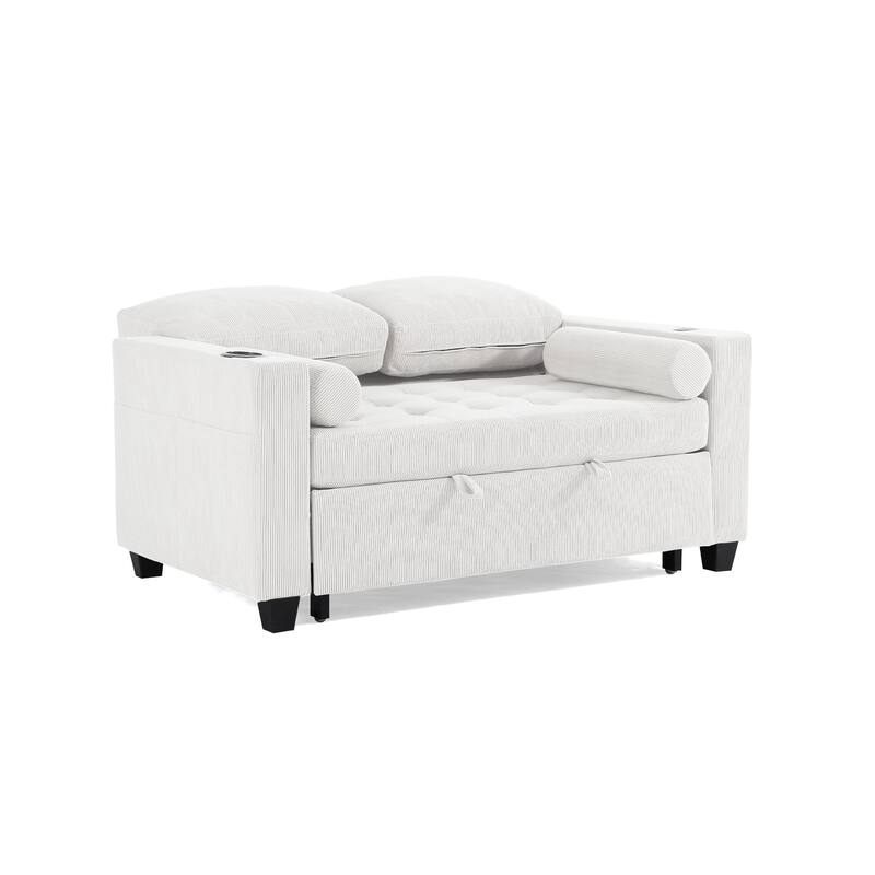 2 Set Multi-Functional Sleeper Sofa Bed 3-in-1 Pull-Out Convertible Adjustable Loveseat with USB Port