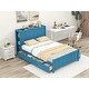 preview thumbnail 4 of 27, Full Size Platform Kids Bed Frame with Storage Shelves, 4-Drawers & Elegant Headboard for Modern Style and Functionality, Blue