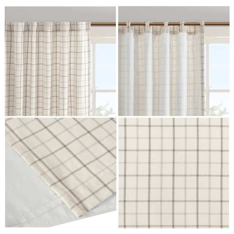 Madison Park Anaheim Plaid Rod Pocket and Back Tab Single Curtain Panel with Fleece Lining