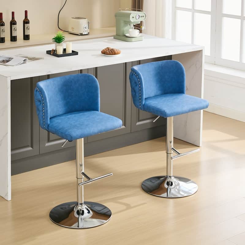 Swivel Barstools Adjusatble Seat Height With Chrome Base, Modern PU Upholstered Bar Stools with the whole Back Tufted