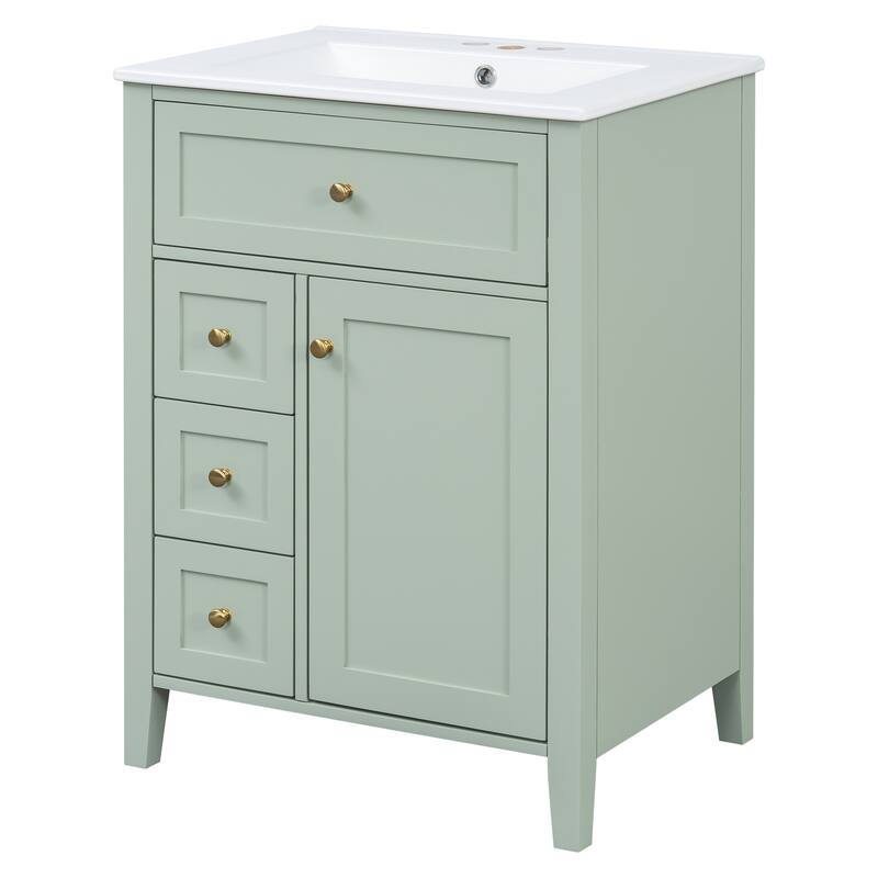 Roomfitters 24" Bathroom Vanity with Sink, Solid Wood Legs, 4 Drawers & Cabinet with Adjustable Shelf