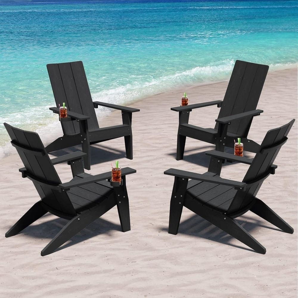 WINSOON All Weather HIPS Outdoor Cup Holder Adirondack Chairs Set of 4