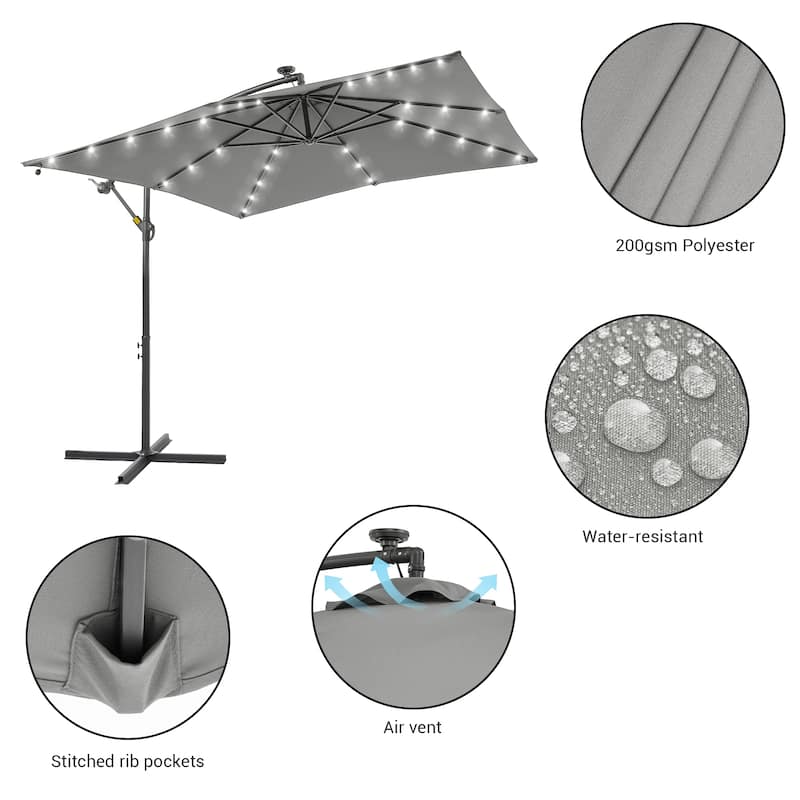 BONOSUKI Outdoor Umbrella,8.2x8.2ft Canopy Offset Umbrella With LED