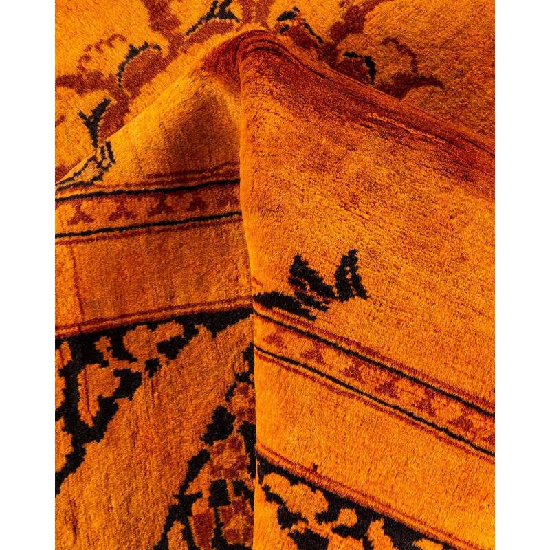 Overton Hand Knotted Wool Vintage Inspired Modern Contemporary Overdyed Orange Area Rug - 4' 2" x 6' 3"