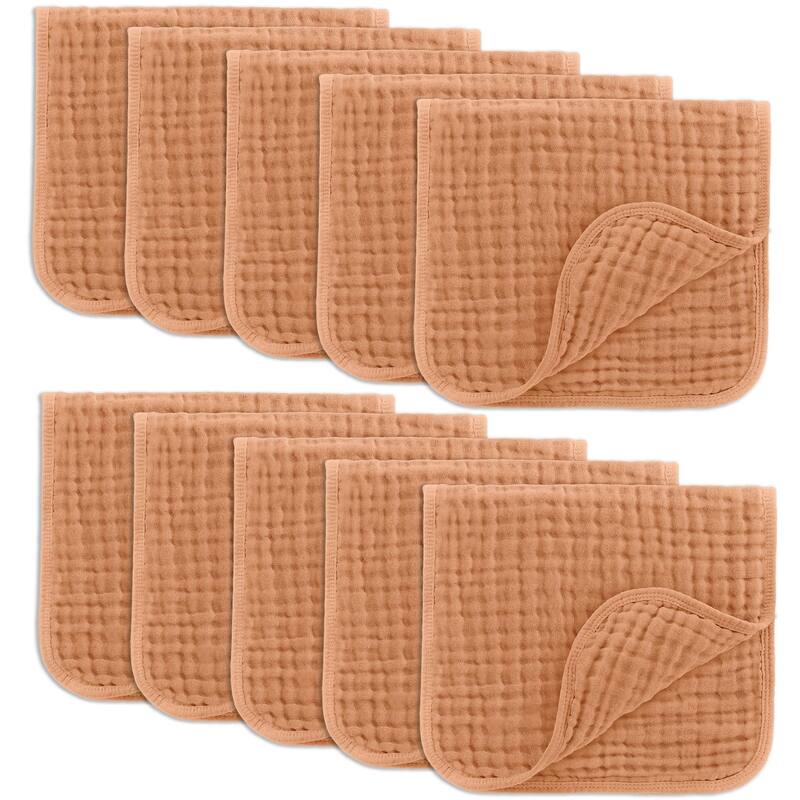 Muslin Burp Cloths for Babies by Comfy Cubs - Pack of 10 - Caramel