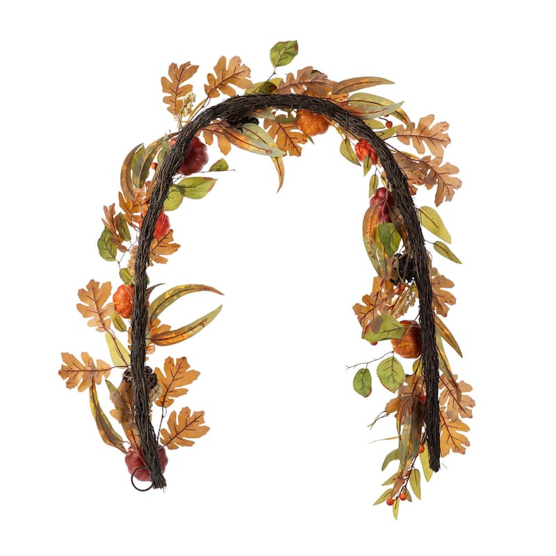 Glitzhome Fall Pumpkin Leaf Pine Cones Floral Swag Wreath Garland Thanksgiving Decor