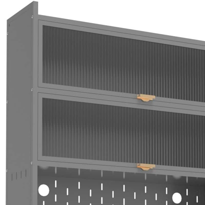 HomeRoots 73" Gray Stainless Steel Textured Door Dining Hutch With Two Doors