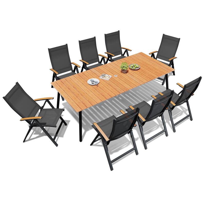 7/9-Piece Outdoor Patio Dining Set Adjustable Folding Chairs and Aluminum Dining Table