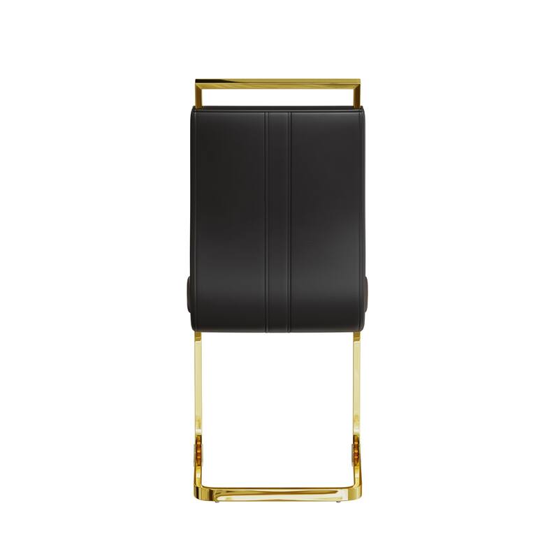 Modern Style Faux Leather High Back Dining Chairs Set of 4 with Golden Metal Legs for Dining Room