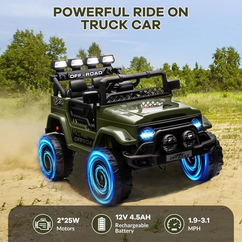 12V Kids Ride on Truck, Ride on Jeep Car with Remote Control