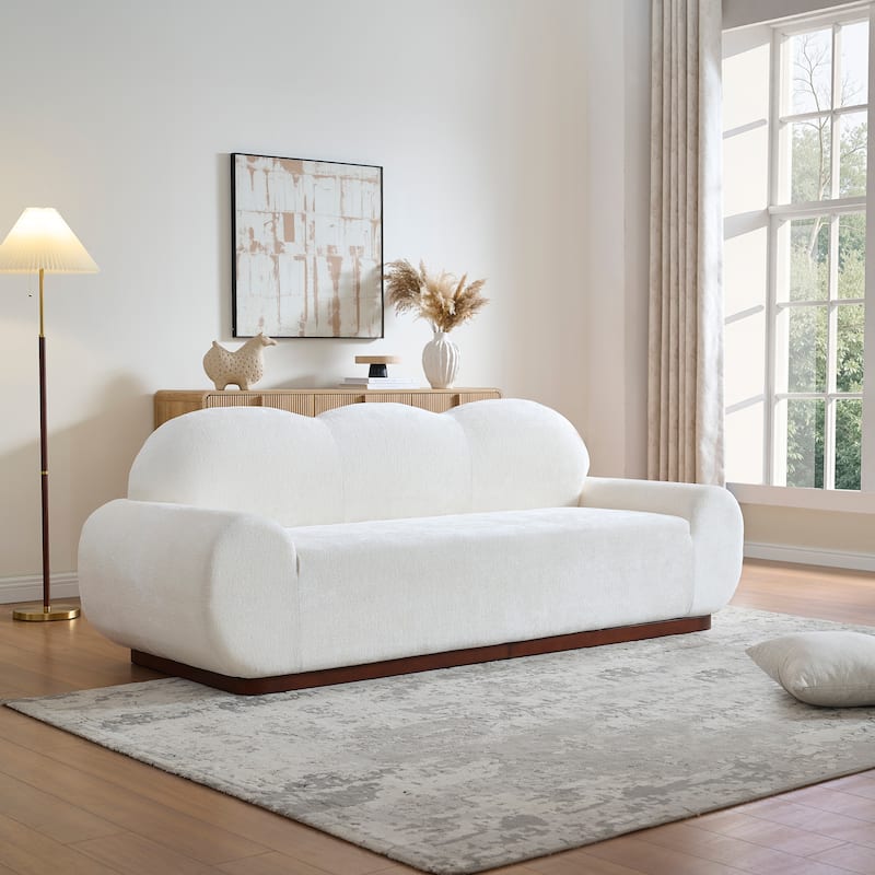 Christopher Knight Home - Cloud Modern Upholstered Chenille Curved 3-Seater Sofa with Round Arms - White