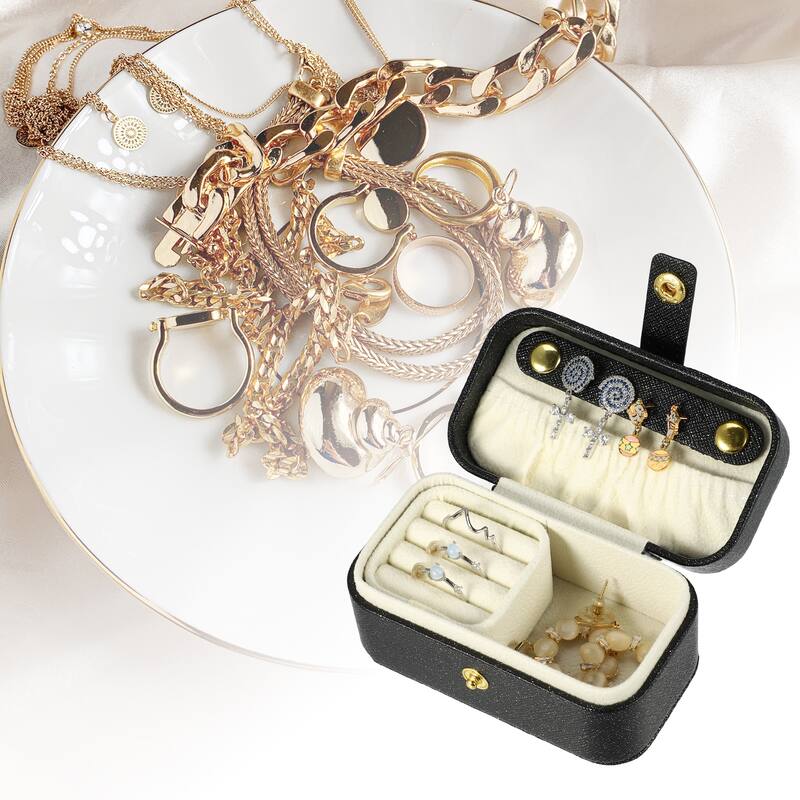Mini Square Jewelry Box Jewelry Organizer Box for Travel for Trip 1 Pcs - Black