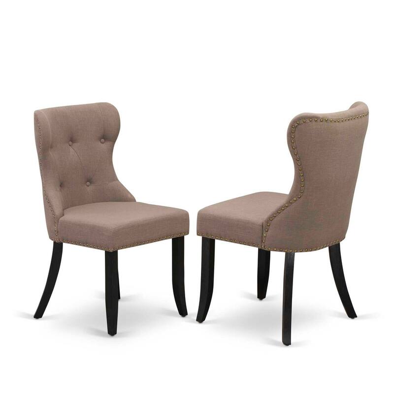 Vintage 5-Piece Wood Dining Set - Linen Fabric Chairs & Table - Kitchen Dining Room Set - 72