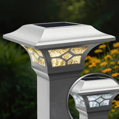 Solar Powered Dual Light Outdoor Post Cap - 7.25" - White