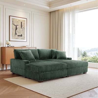 Modular Armchair and Ottoman Set with Adjustable Headrest, Flannel Upholstery