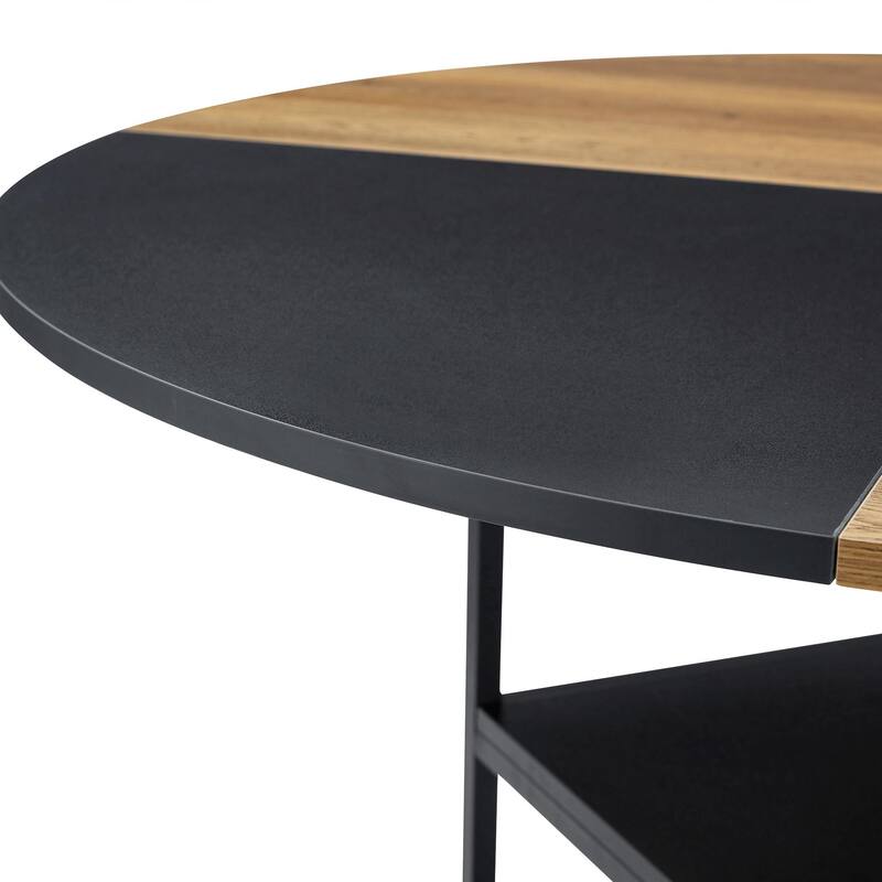Diameter Modern Splicing Circular Dining Table - Double-Layer Storage, Wood And Fan-Shaped Diagonal Color Matching Design