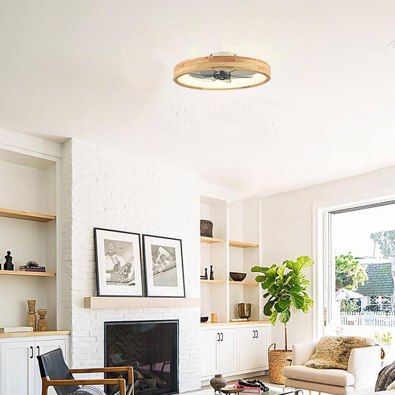 20” Light weight ceiling light wood ceiling fan with wood light flush mount low profile fan