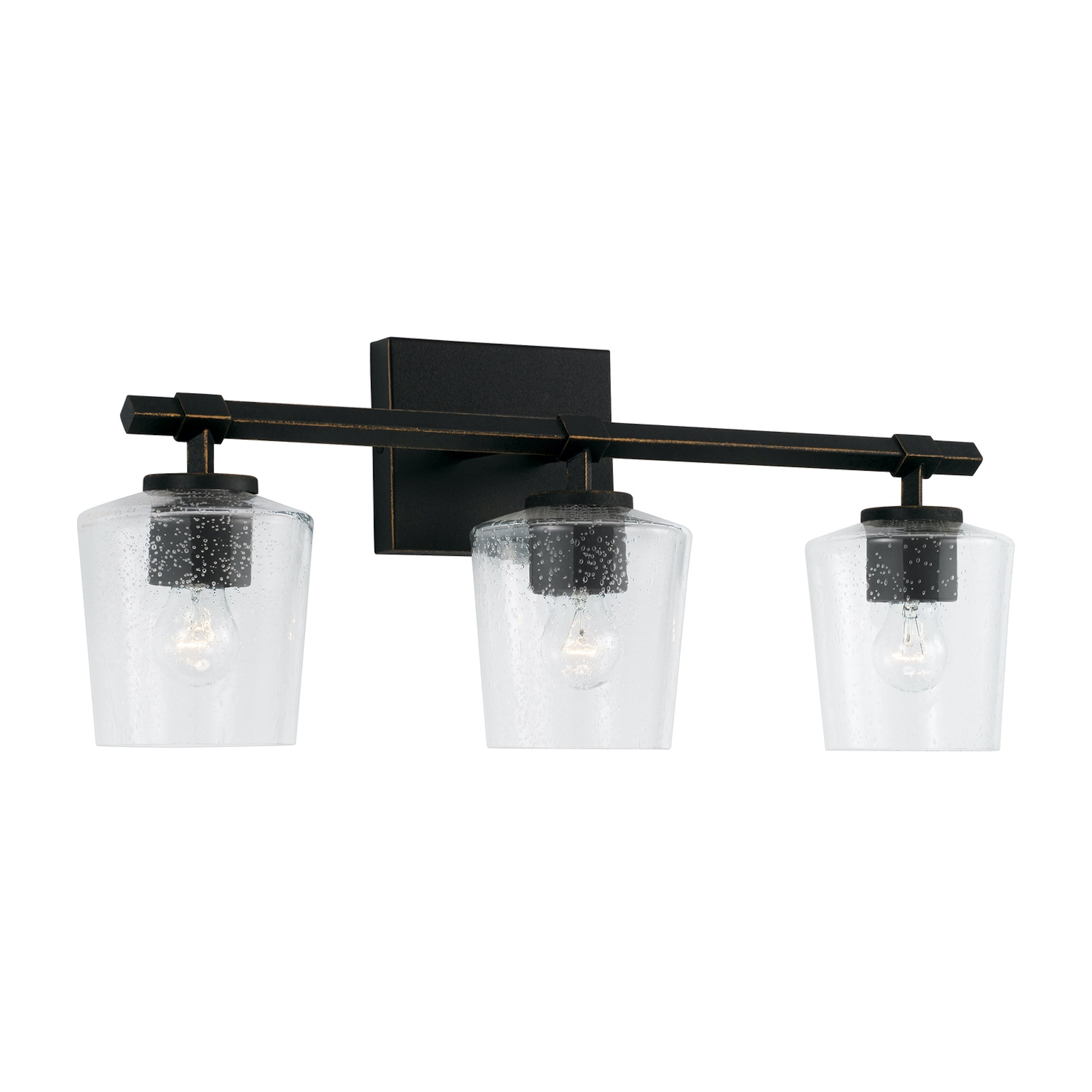 Ogden 3-light Brushed Black Iron Bath/ Vanity Fixture w/ Clear Seeded Glass