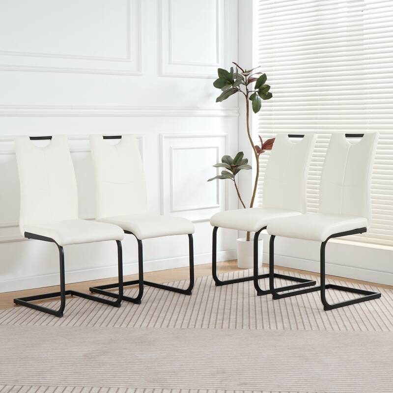 Modern Charcoal PU dining chair living room chair upholstered chair, metal chair leg design (Set of 4) - White PU