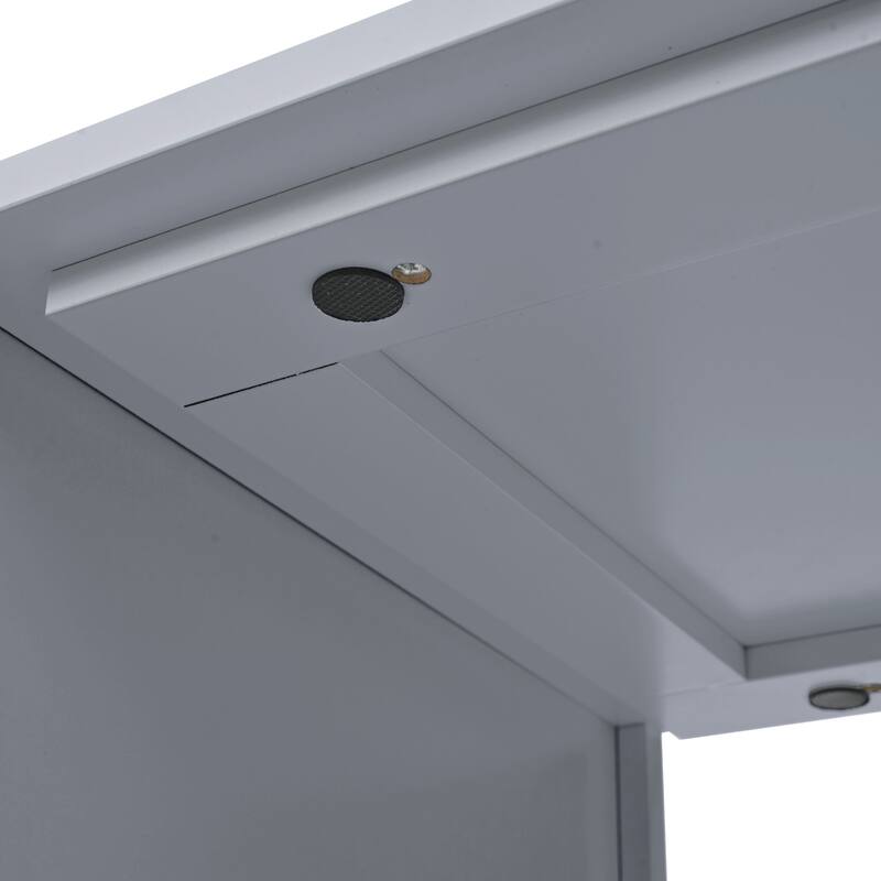 73.5'' Rubberwood Kitchen Island with LED Lights, Extended Table, Power Outlets and 2 Fluted Glass Doors