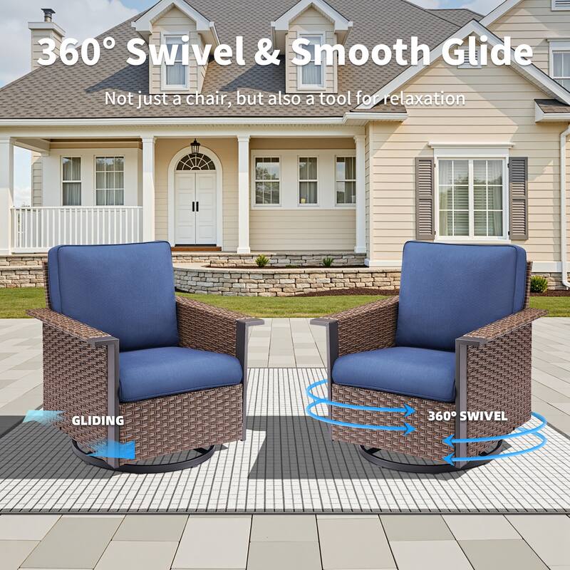 Pocassy Outdoor Wicker Sofa Glider Chair with Ottoman Set