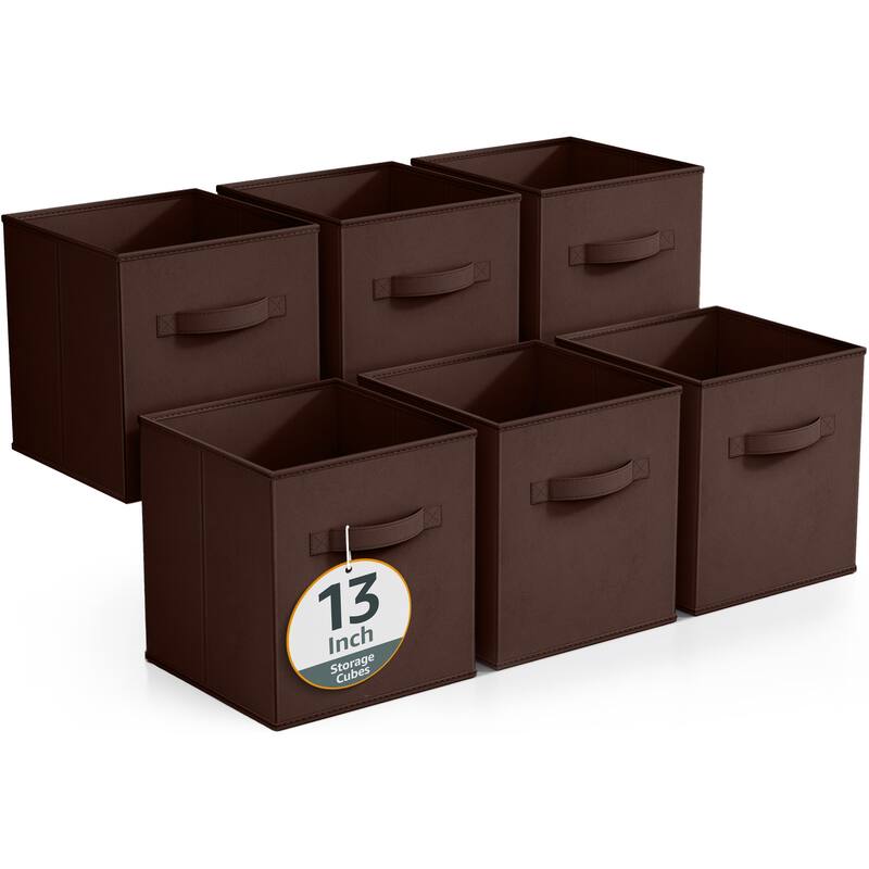 Sorbus Fabric Storage Bins 13" Foldable Cubes With Handles For Pantry, Cubbies, Toy And Closet Shelving Organization - 6Pk - Chocolate