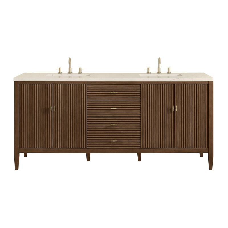 James Martin Vanities 485-V72-3EMR Myrrin 72" Double Basin Wood Vanity - Mid-Century Walnut - Walnut Finish