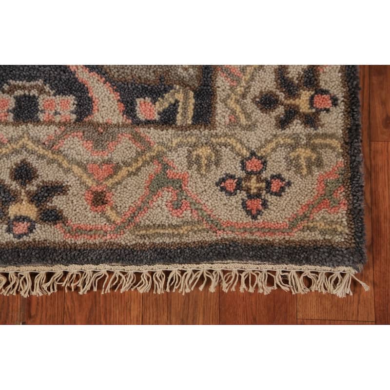 Gray Oushak Indian Runner Rug Handmade Floral Wool Carpet - 2'6"x 7'10"