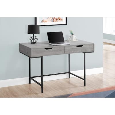 Modern Computer Desk with 2 Drawers & Metal Base